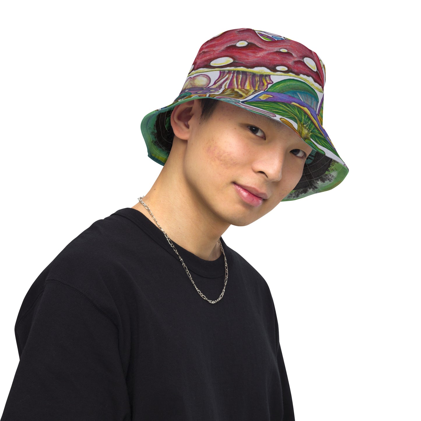 Trees and Fungus reversible bucket hat