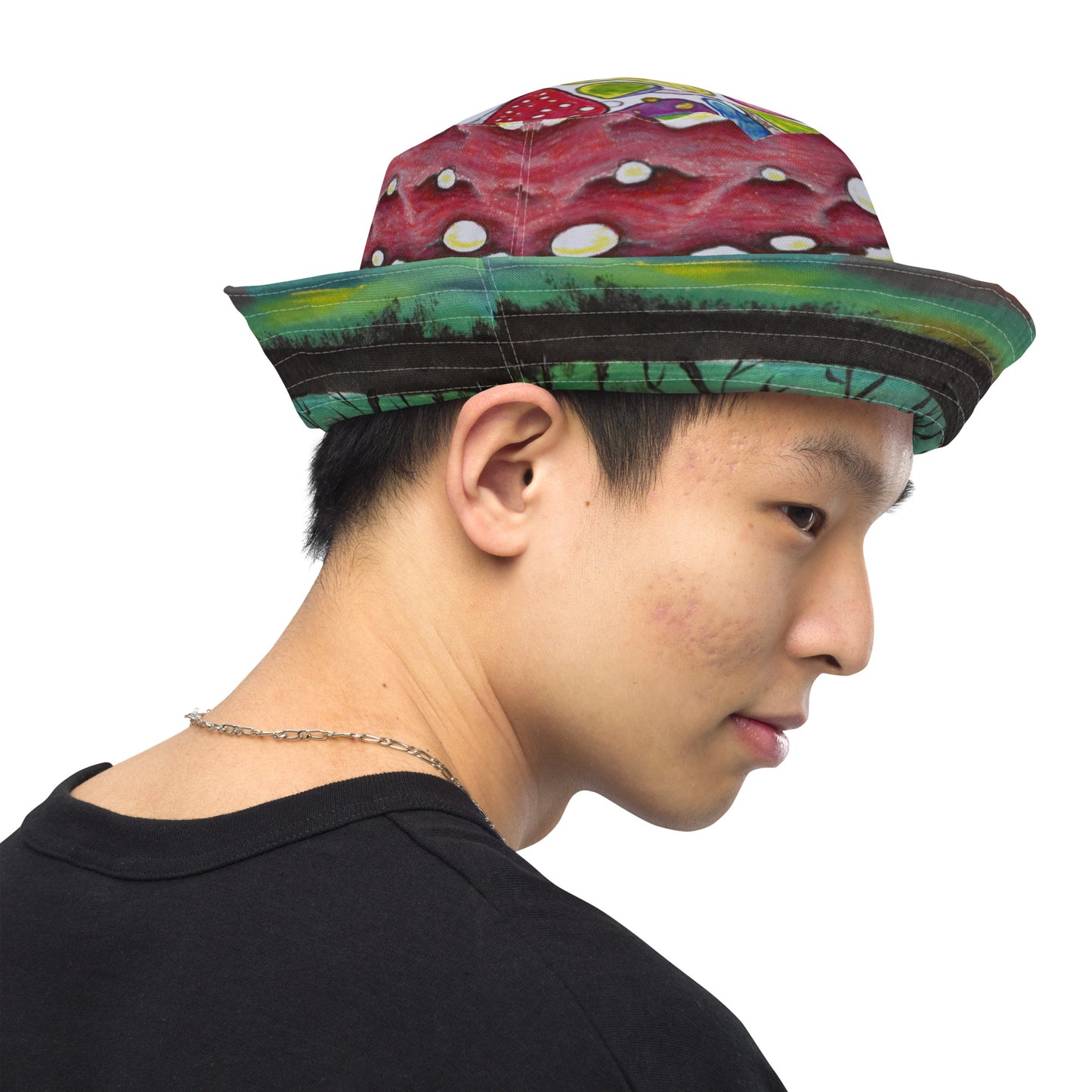 Trees and Fungus reversible bucket hat
