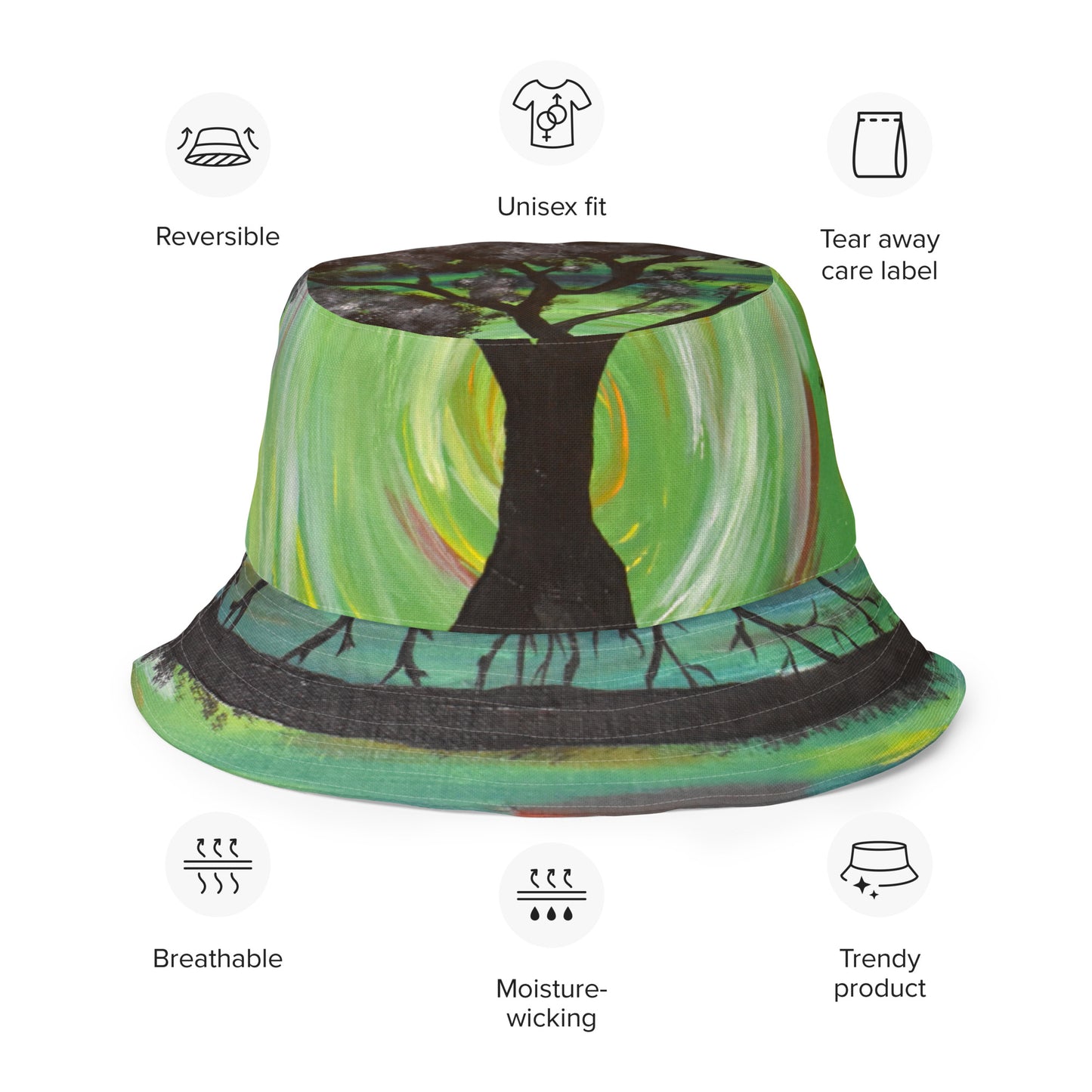 Trees and Fungus reversible bucket hat